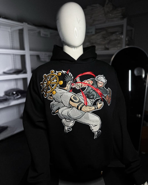 Embrotech Anime Black Style embroidered hoodies.