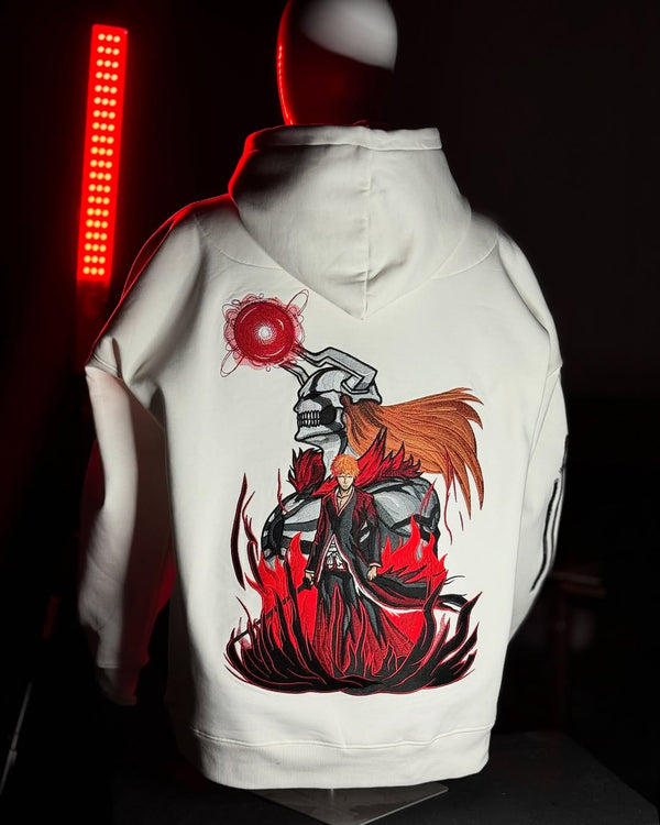 Embrotech Anime White Style embroidered hoodies.