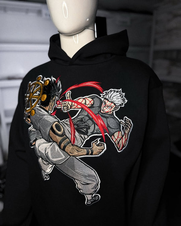 Embrotech Anime Black Style embroidered hoodies.