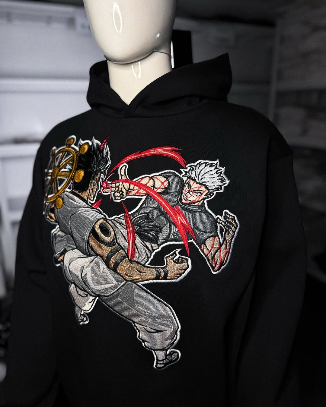 Embrotech Anime Black Style embroidered hoodies.