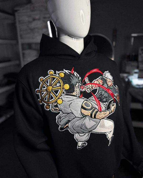 Embrotech Anime Black Style embroidered hoodies.