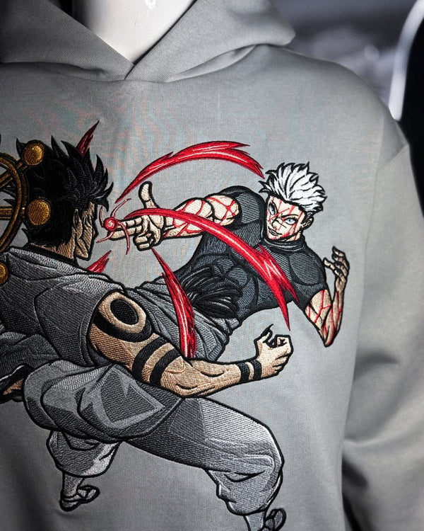 Embrotech Anime gray Style embroidered hoodies.