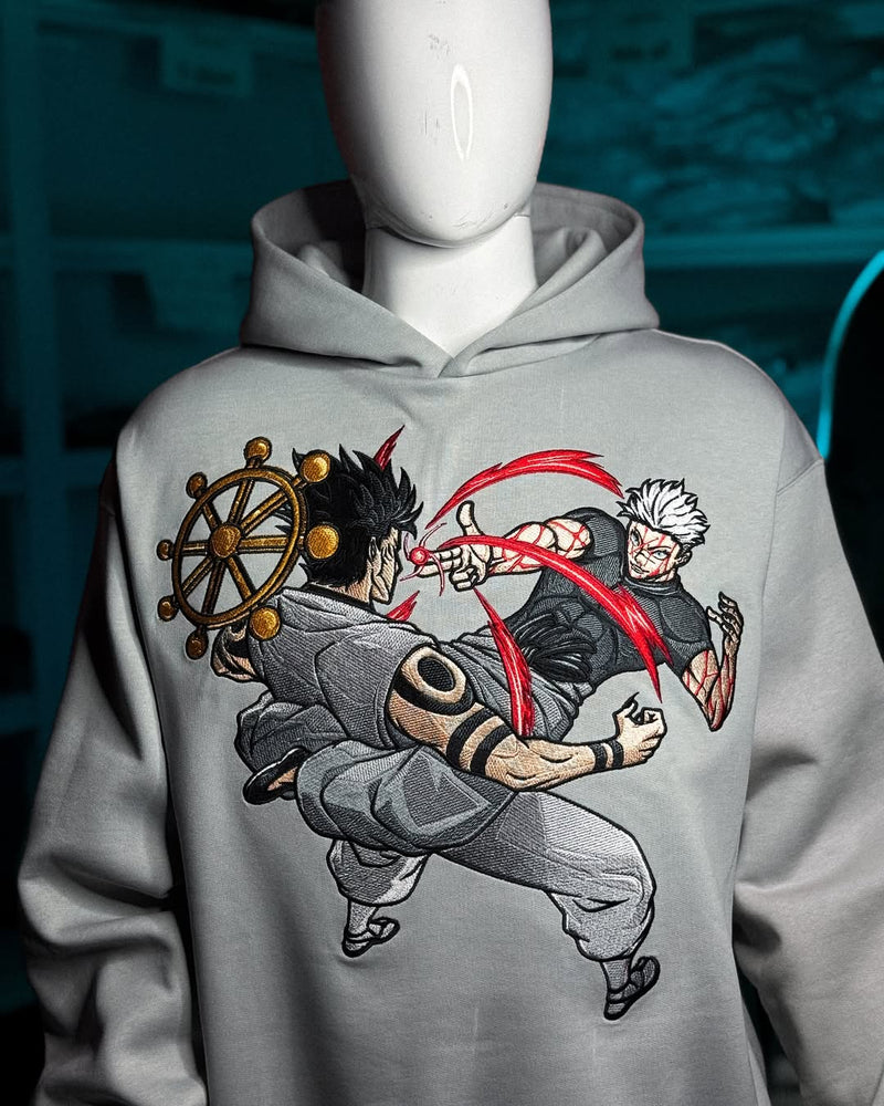 Embrotech Anime gray Style embroidered hoodies.