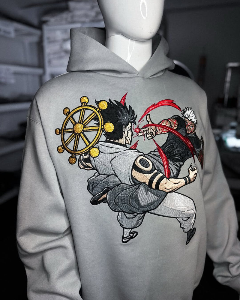 Embrotech Anime gray Style embroidered hoodies.