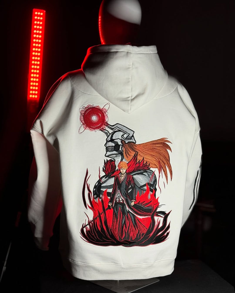 Embrotech Anime White Style embroidered hoodies.