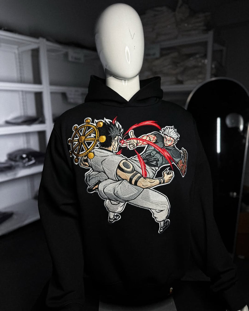 Embrotech Anime Black Style embroidered hoodies.
