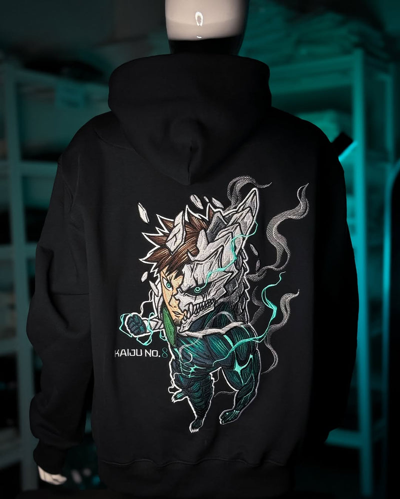 Embrotech Anime Kaiju Style embroidered hoodies.